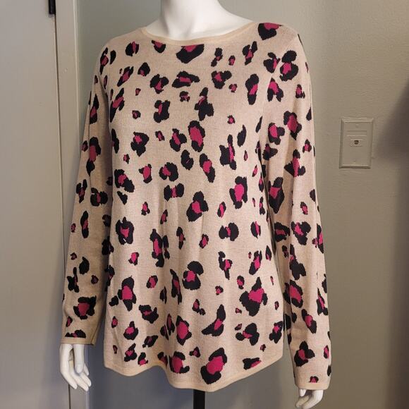 Chico’s Leopard Print Rayon Top Sz L (2) Pink Tan Animal Print Pullover Blouse - Picture 8 of 9